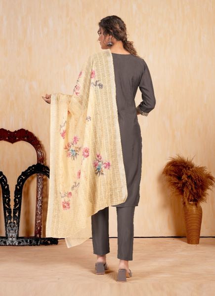 Gray Romal Viscose Silk Printed Festive-Wear Pant-Bottom Readymade Salwar Kameez