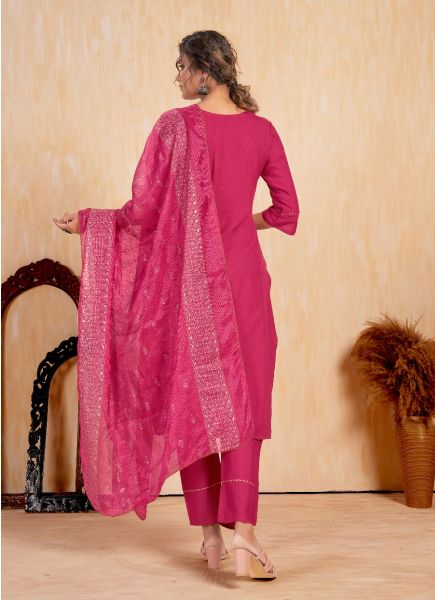 Dark Pink Rayon Thread-Work Festive-Wear Pant-Bottom Readymade Salwar Kameez