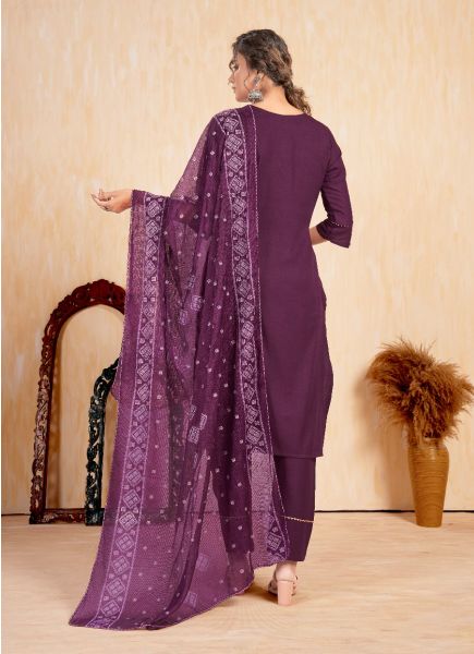Purple Rayon Thread-Work Festive-Wear Pant-Bottom Readymade Salwar Kameez