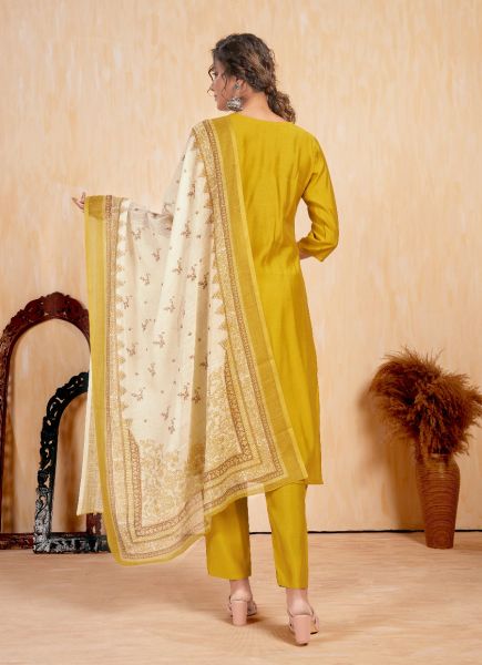 Yellow Roman Silk Printed Festive-Wear Pant-Bottom Readymade Salwar Kameez