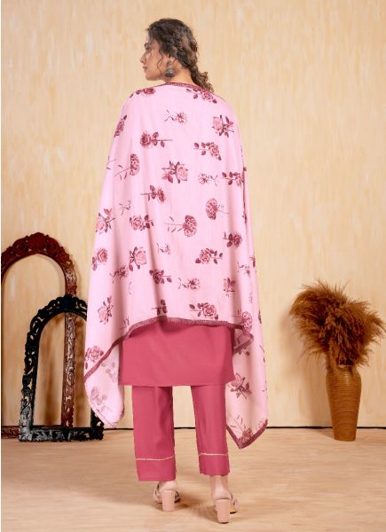 Dark Pink Roman Silk Printed Festive-Wear Pant-Bottom Readymade Salwar Kameez