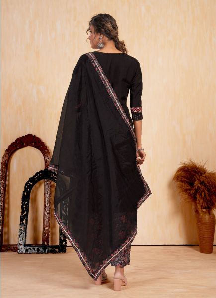 Black Roman Silk Printed Festive-Wear Pant-Bottom Readymade Salwar Kameez