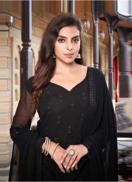 Black Viscose Organza With Embroidery & Sequins-Work Festive-Wear Salwar Kameez