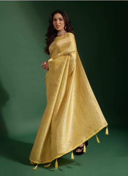 Light Yellow Kanjivaram Silk Weaving Party-Wear Saree