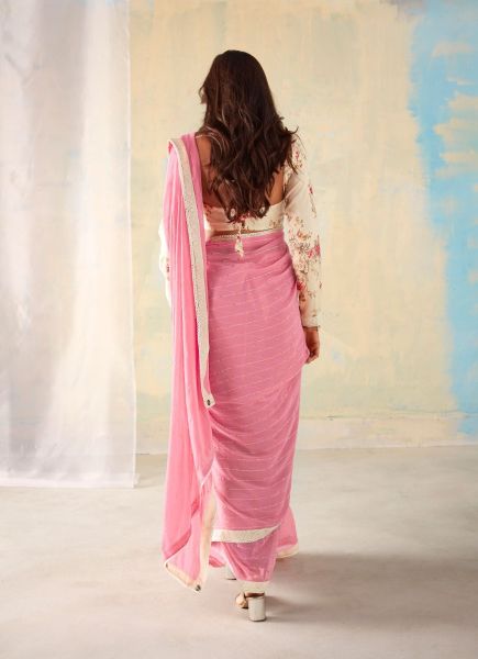 Pink Georgette Weaving Party-Wear Fashionable Saree