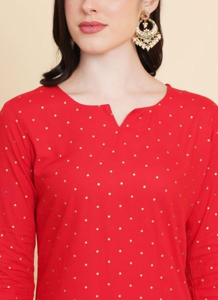 Red Cotton Printed Summer-Wear Trending Readymade Salwar Kameez