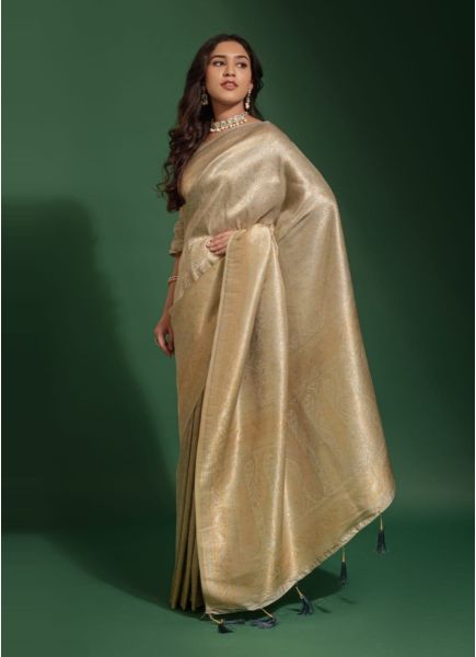 Beige Kanjivaram Silk Weaving Party-Wear Saree