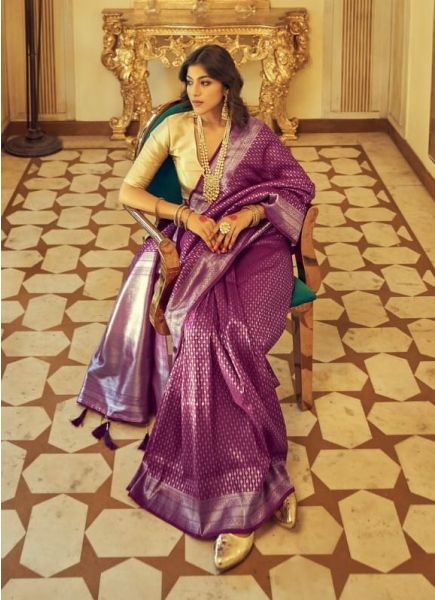 Purple Kanjivaram Silk Weaving Festive-Wear Saree