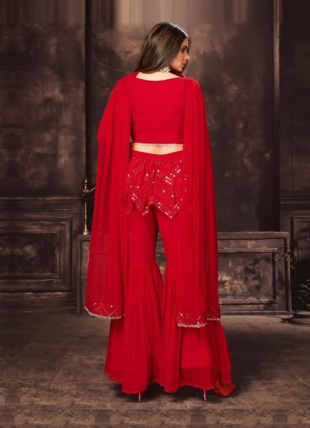Red Georgette & Chinon Readymade Indo-Western Outfit