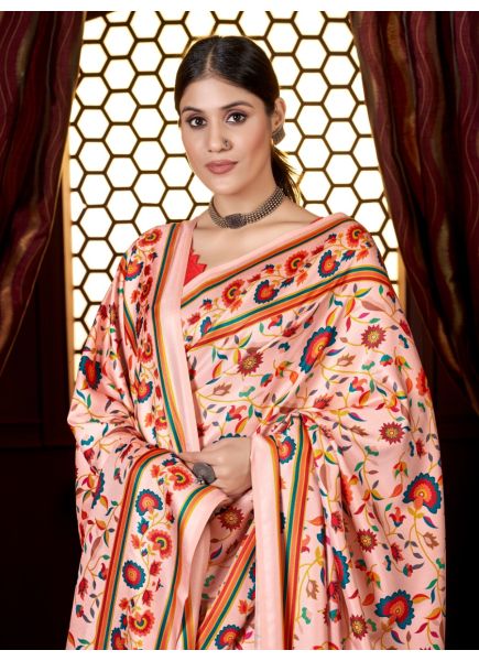 Pink Pashmina Printed Winter-Wear Saree With Shawl
