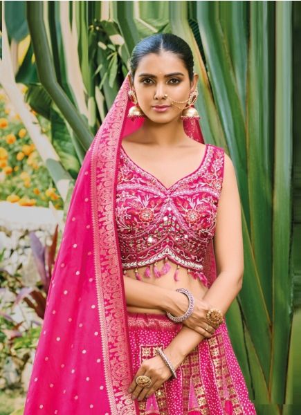 Deep Pink Silk Wedding-Wear Readymade Bridal Lehenga Choli