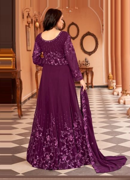 Purple Blooming Georgette Embroidered Ramadan Special Anarkali Salwar Kameez