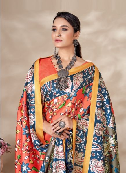 Coral Pashmina Printed Festive-Wear Saree With Shawl