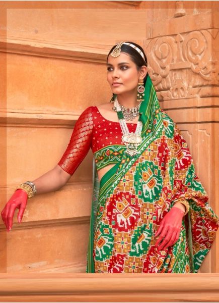 Multicolor Printed Festive-Wear Patola Silk Saree