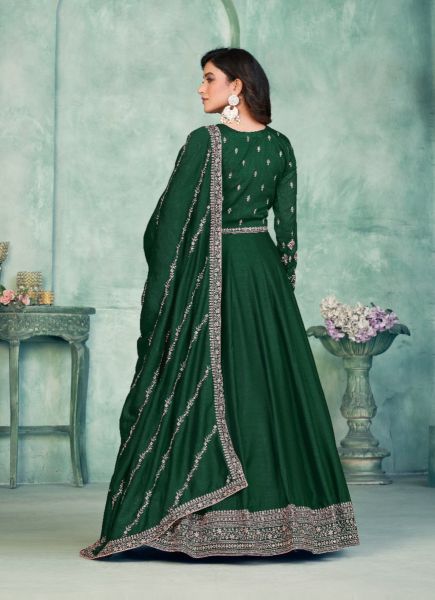 Green Art Silk Embroidered Party-Wear Floor-Length Salwar Kameez