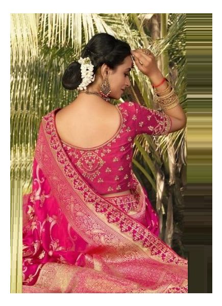 Deep Pink Weaving & Gota-Patti Work Wedding-Wear Silk Embroidery Saree