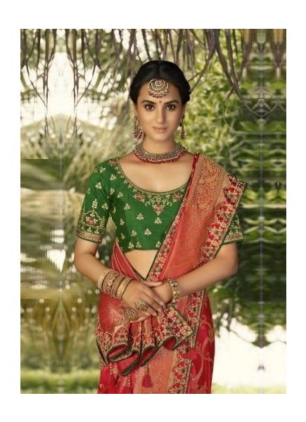 Red Weaving & Gota-Patti Work Wedding-Wear Silk Embroidery Saree