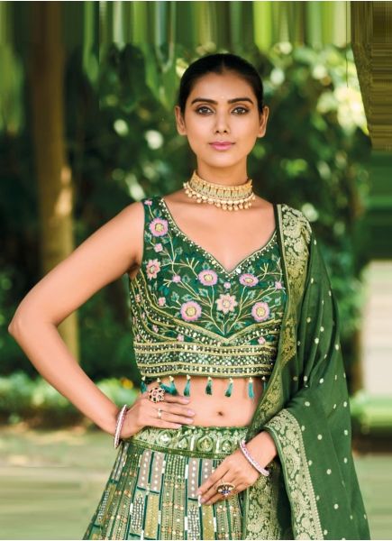 Green Silk Wedding-Wear Readymade Bridal Lehenga Choli