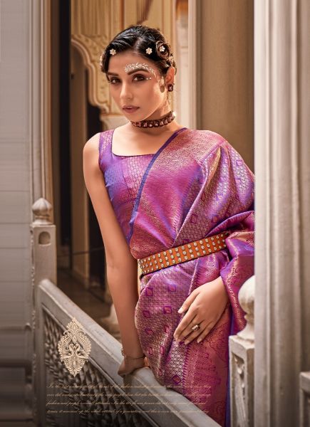 Purple Woven Banarasi Silk Saree For Traditional / Religious Occasions
