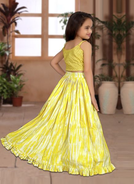 Yellow Silk Digital Printed Party-Wear Readymade Kids Lehenga Choli