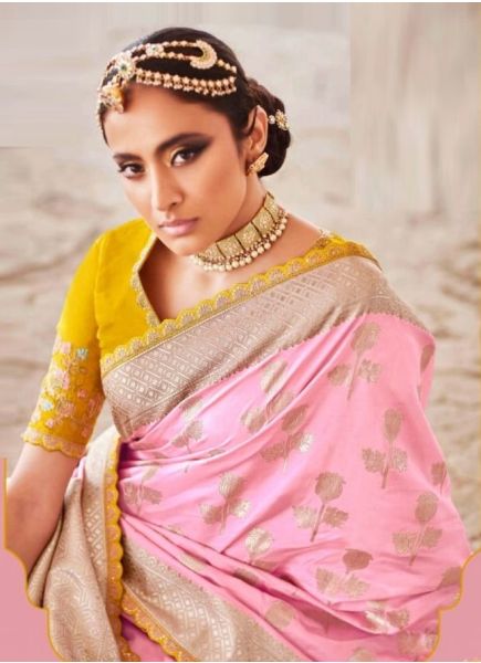 Pink Silk Embroidery Wedding-Wear Saree