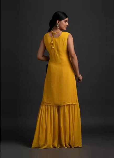 Yellow Georgette Sequins-Work Gharara-Bottom Readymade Salwar Kameez