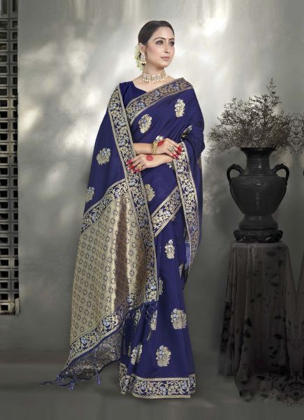 Blue Kanjivaram Art Silk Weaving Festive-Wear Saree