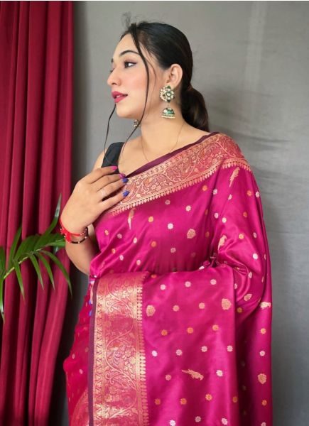 Magenta Weaving Festive-Wear Jari Silk Saree