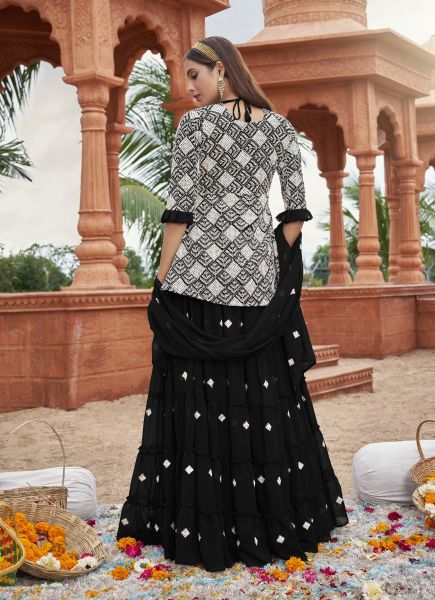 Black & White Faux Georgette Embroidered Ramadan-Special Lehenga-Bottom Readymade Salwar Kameez