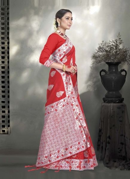 Red Kanjivaram Art Silk Weaving Festive-Wear Saree