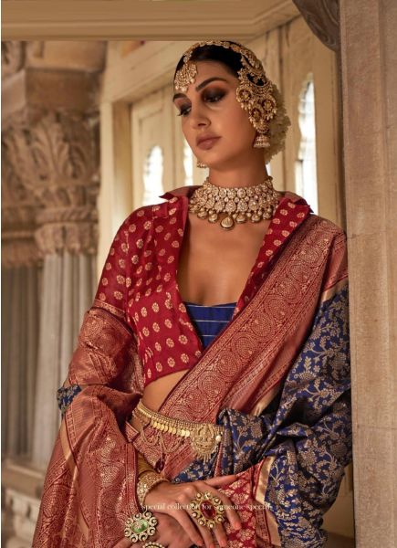 Blue Weaving Festive-Wear Banarasi Silk Saree