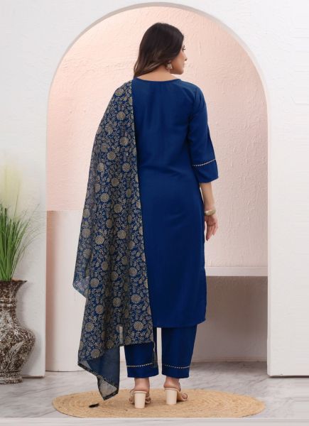 Royal Blue Chinon Foil-Printed Festive-Wear Pant-Bottom Readymade Salwar Kameez