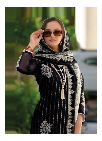 Black Organza Embroidered Festive-Wear Pant-Bottom Readymade Salwar Kameez