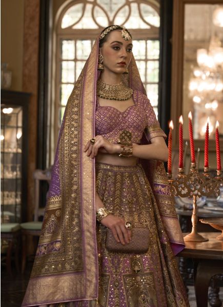 Violet Rajwadi Silk With Sparkle & Handwork Wedding-Wear Bridal Lehenga Choli