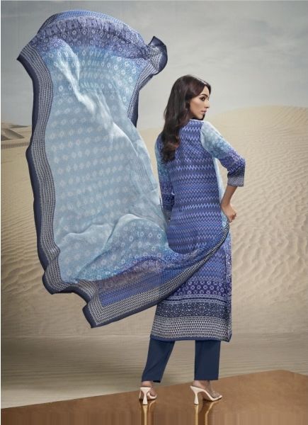 Light Blue Butter Crape Digitally Printed Festive-Wear Dress Material