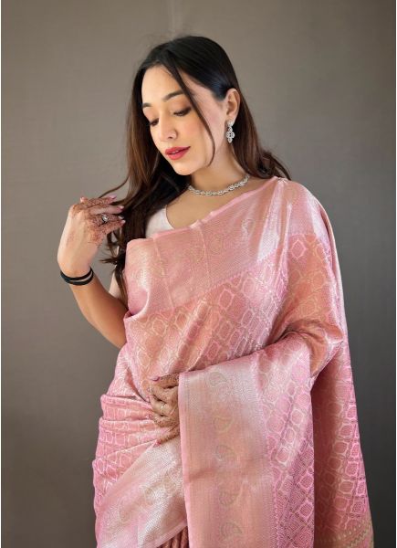 Pink Kanjivaram Woven Silk Festive-Wear Saree