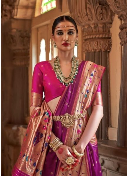 Purple Weaving Festive-Wear Paithani Silk Saree