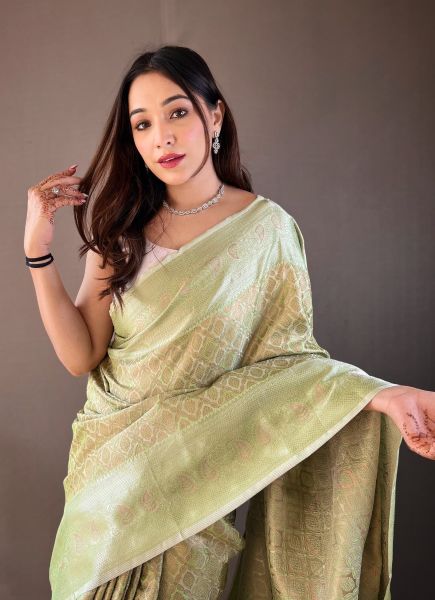 Light Green Kanjivaram Woven Silk Festive-Wear Saree