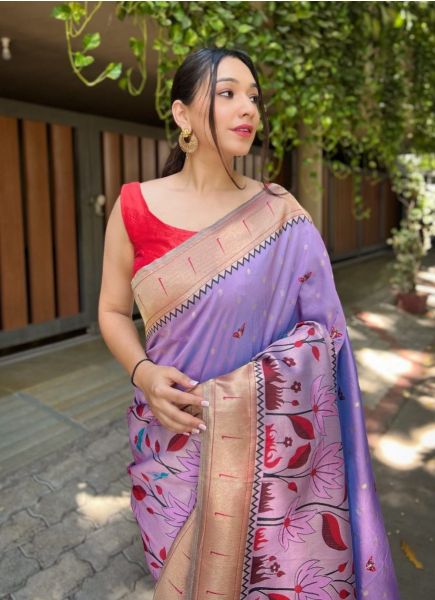 Lavender Banarasi Silk Weaving Festive-Wear Saree