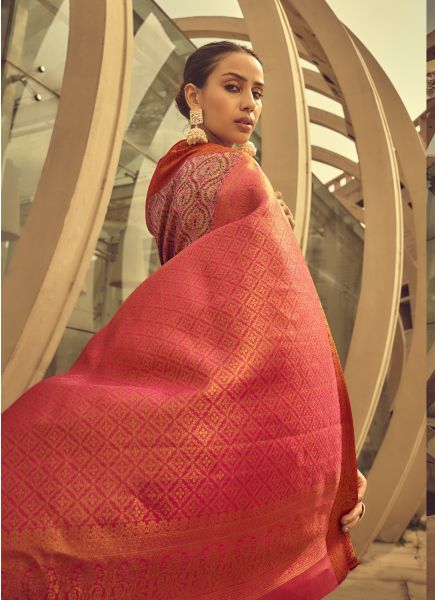 Pink Weaving Festive-Wear Banarasi Silk Saree