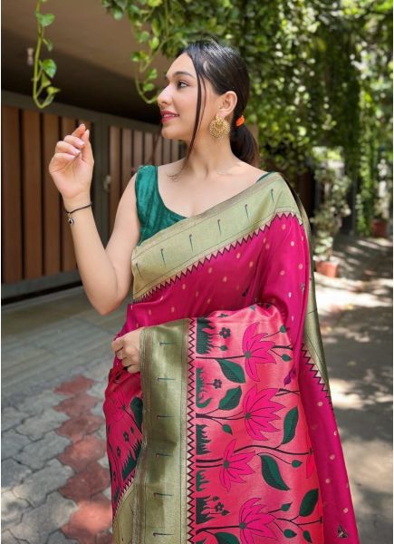 Dark Pink Banarasi Silk Weaving Festive-Wear Saree