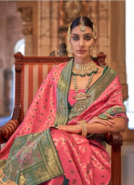 Pink Banarasi Silk Party-Wear Saree With Jacquard Weaving