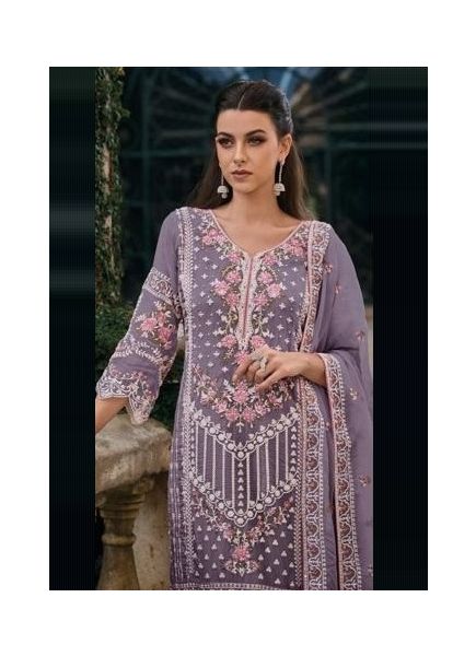 Lavender Organza Embroidered Festive-Wear Pakistani Readymade Salwar Kameez