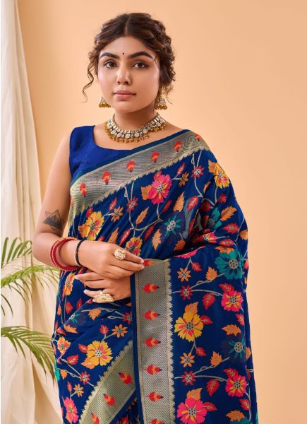Blue Weaving Festive-Wear Pure Paithani Silk Saree