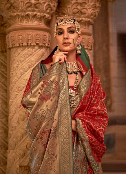 Red Banarasi Silk Party-Wear Saree With Jacquard Weaving