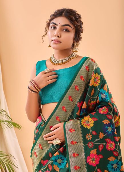 Dark Green Weaving Festive-Wear Pure Paithani Silk Saree
