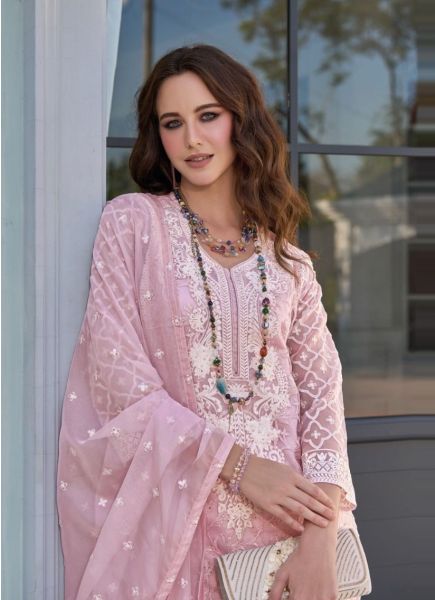 Pink Soft Organza Thread-Work Festive-Wear Pakistani Readymade Salwar Kameez