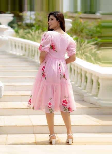 Pink Kota Checks Digitally Printed Resort-Wear Readymade Anarkali Kurti