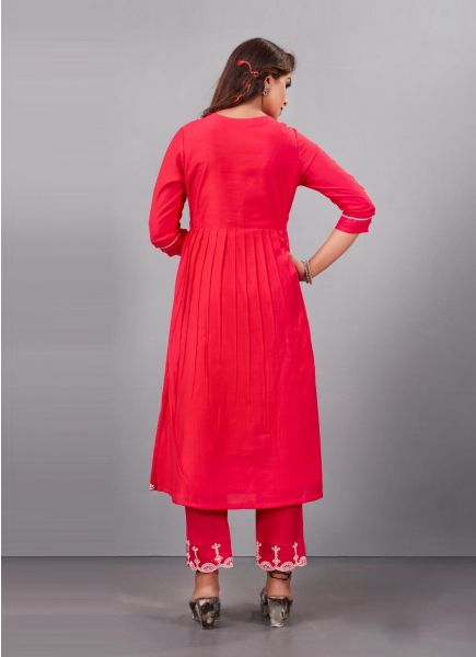 Pink Red Embroidered Festive-Wear Organza-Dupatta Salwar Kameez
