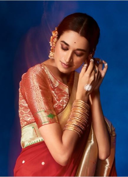 Red Soft Paithani Silk Weaving Festive-Wear Saree